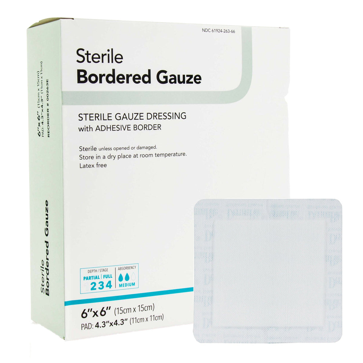 DermaRite® Bordered Gauze Island Dressing, 6 x 6 Inch — Box of 25