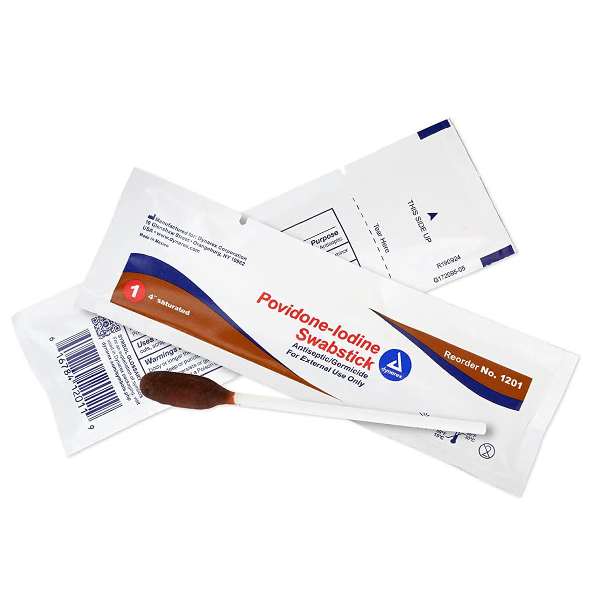 dynarex Povidone Iodine Impregnated Swabstick — Box of 50