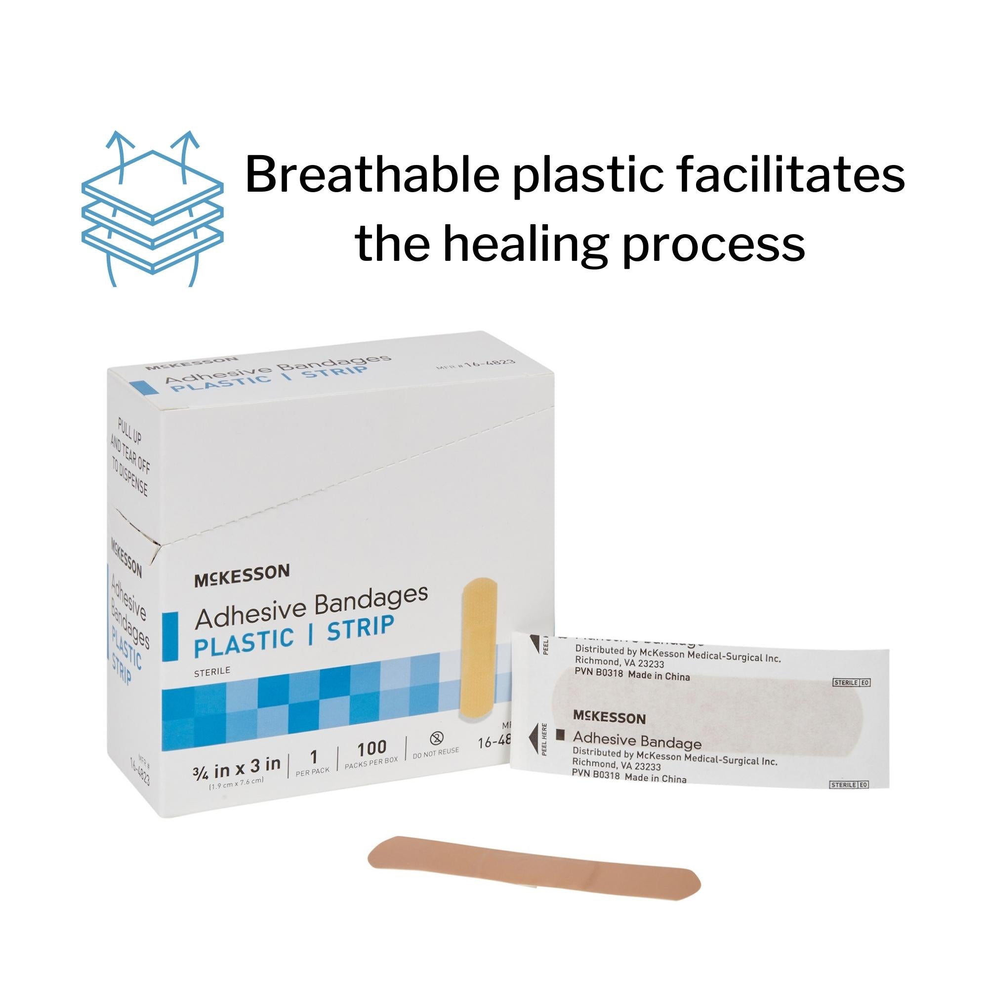 McKesson Adhesive Strip/Plastic Patch, 3/4 x 3 Inch