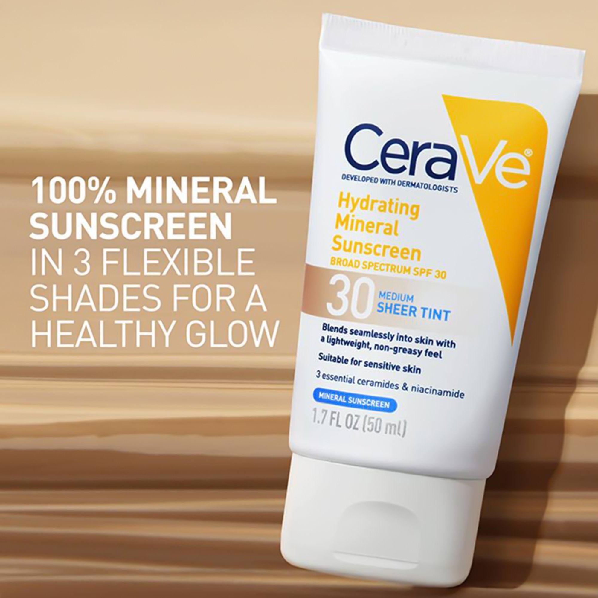 CeraVe Hydrating Mineral Sunscreen Medium Sheer Tint, SPF 30, 1.7-ounce Tube