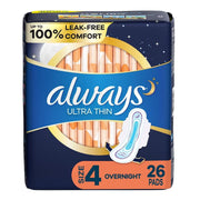 Always® Ultra Thin Pads Size 4 Overnight with Flexi-Wings — Pack of 26