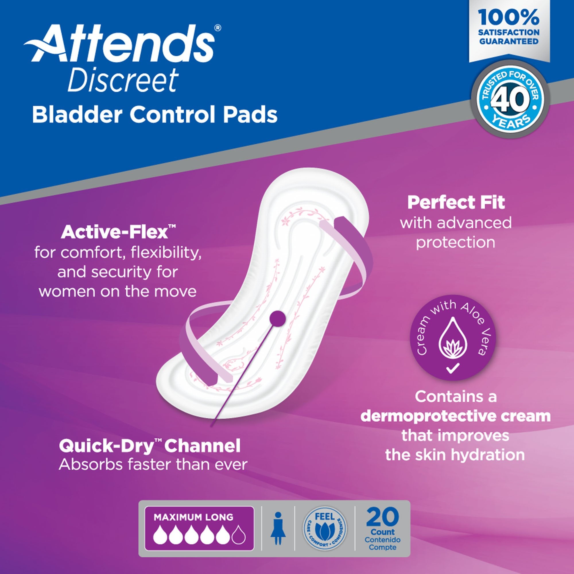 Attends Discreet Women's Maximum Long Bladder Control Pad