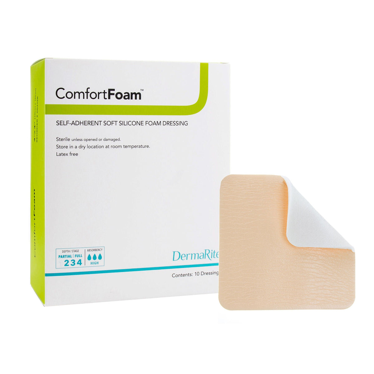 ComfortFoam™ Silicone Adhesive without Border Silicone Foam Dressing, 3 x 3 Inch — Box of 10