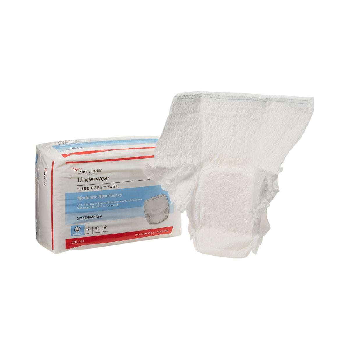 Sure Care™ Extra Moderate Absorbency Incontinence Underwear, Small / Medium — Bag of 20