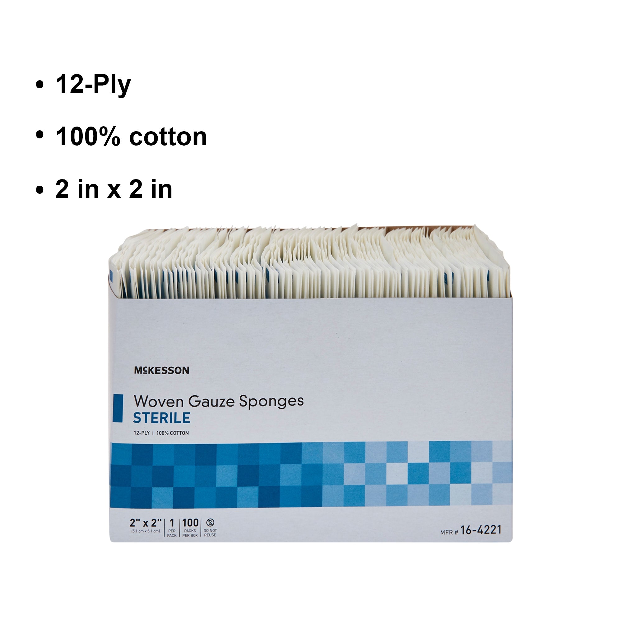 McKesson Sterile Gauze Sponge, 2 x 2 Inch, 12-Ply