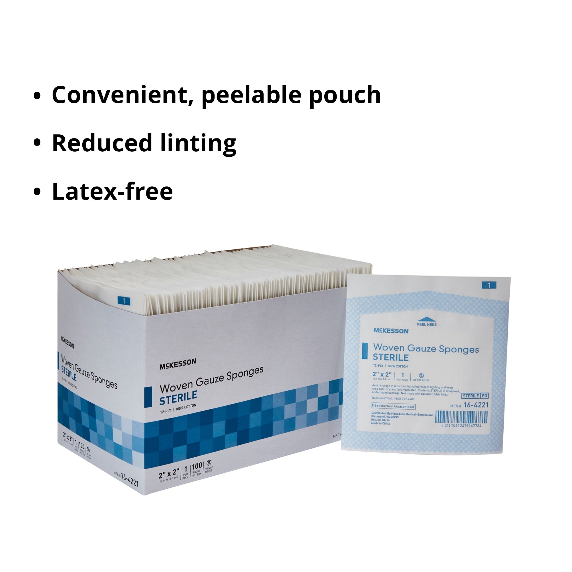 McKesson Sterile Gauze Sponge, 2 x 2 Inch, 12-Ply