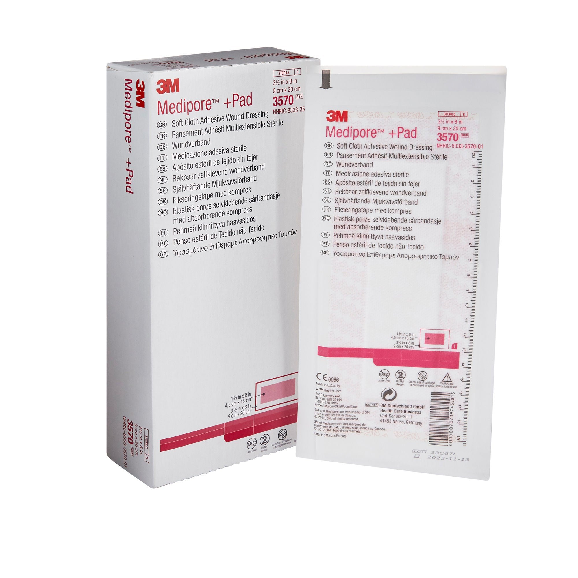 3M™ Medipore™ + Pad Soft Cloth Adhesive Dressing, 3.5 x 8 Inch