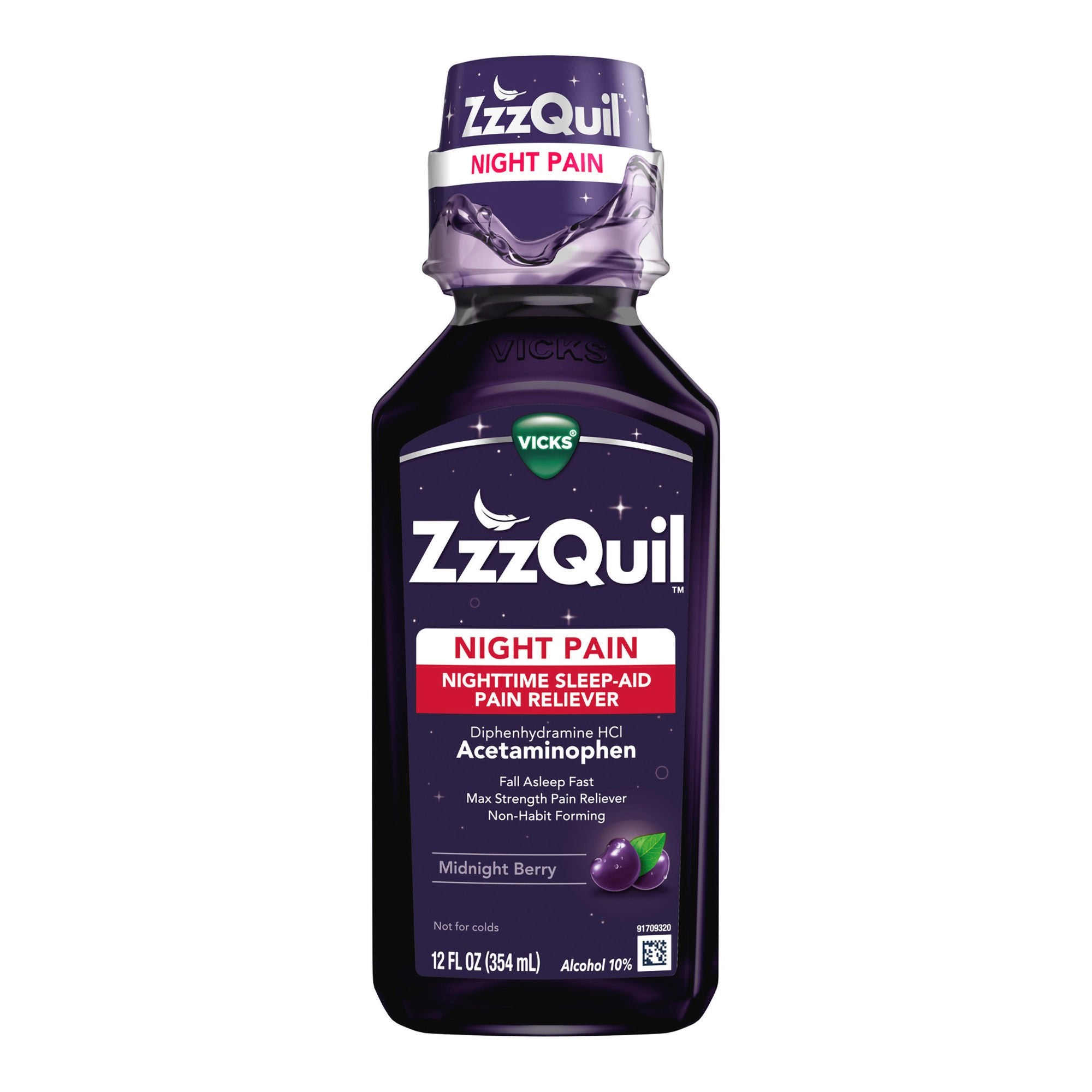 ZzzQuil Night Pain Nighttime Sleep-Aid Pain Reliever Liquid, Midnight Berry