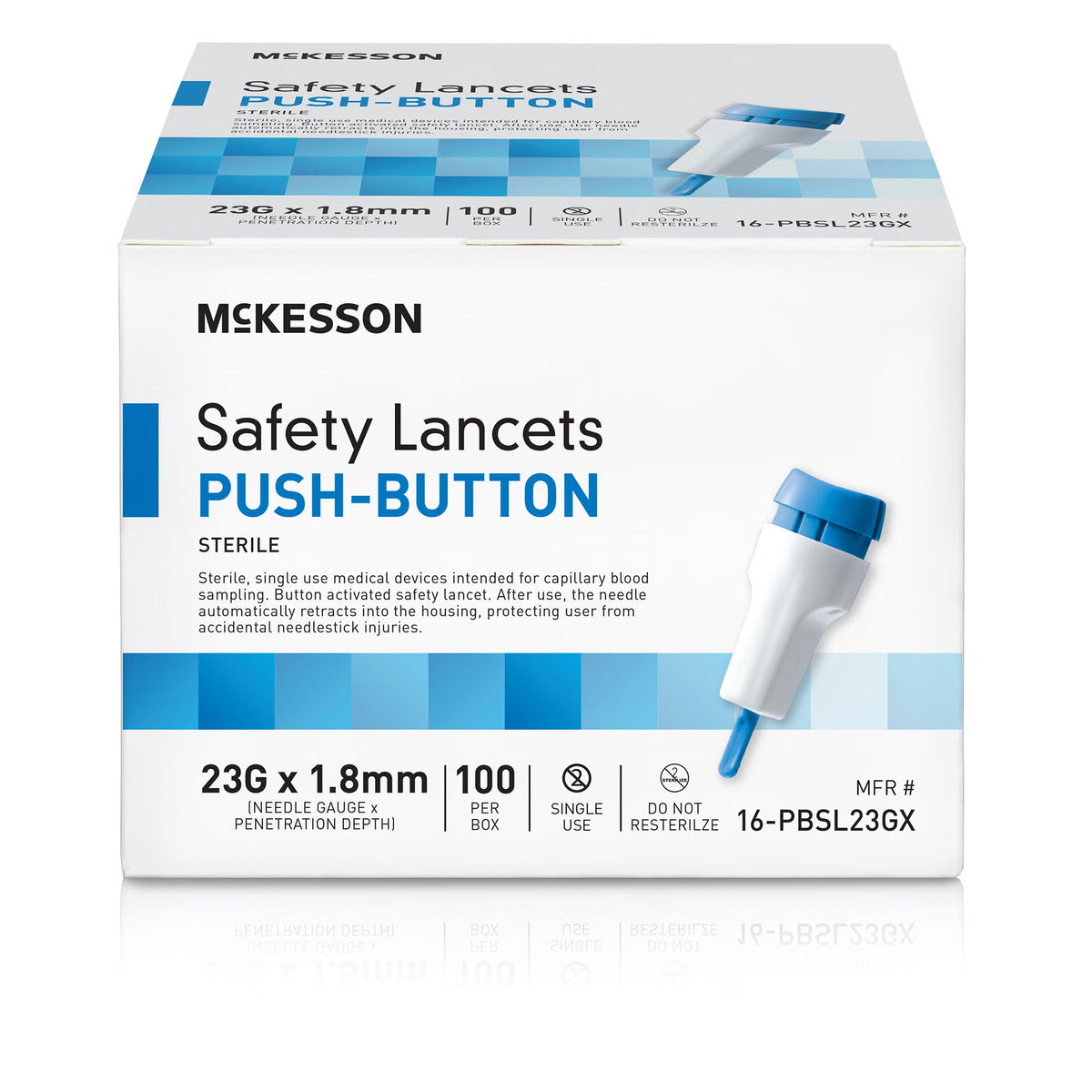 McKesson Push Button Safety Lancet, 23G x 1.8mm — Box of 100