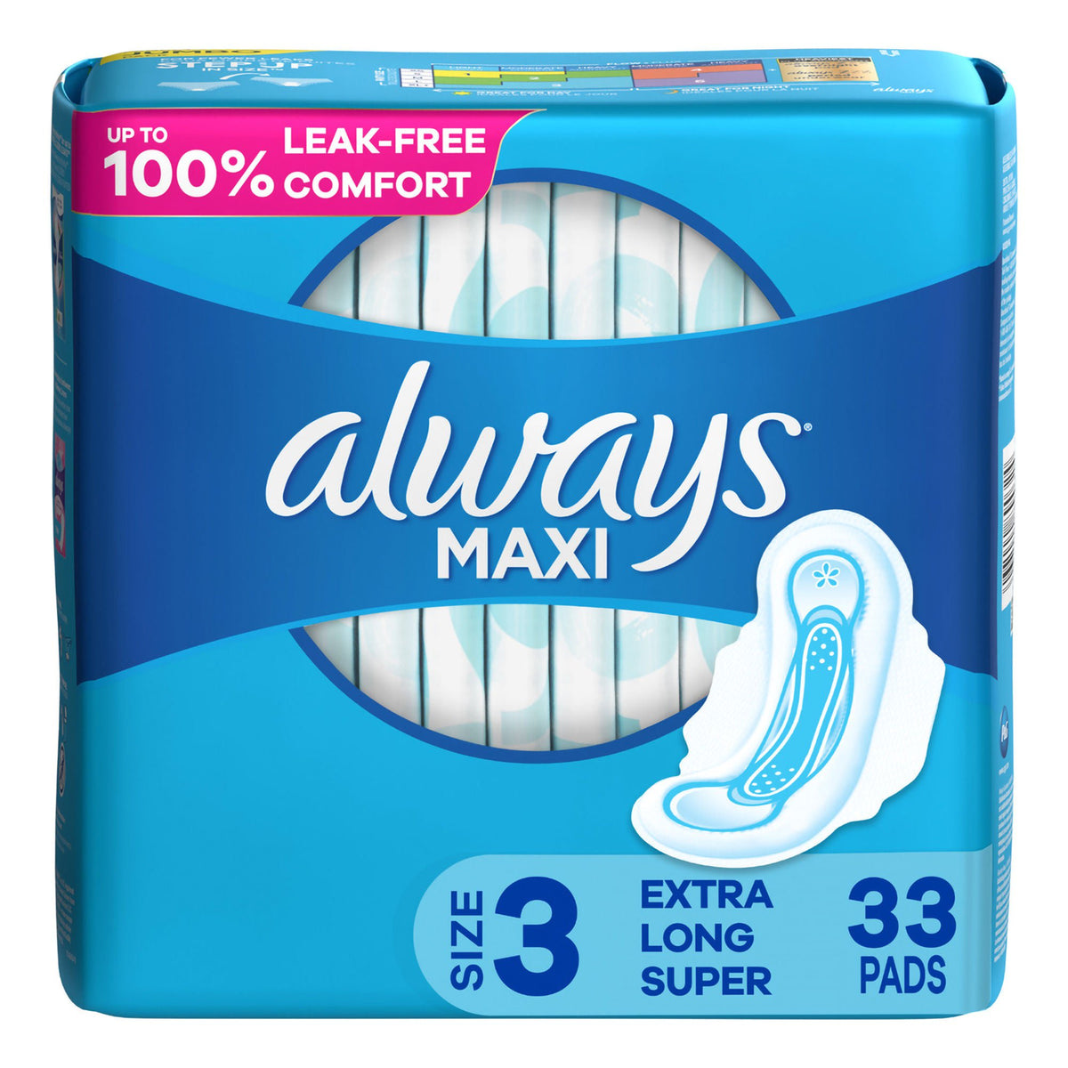 Always® MAXI Extra Long Super Pads with Wings, Size 3 — Pack of 33