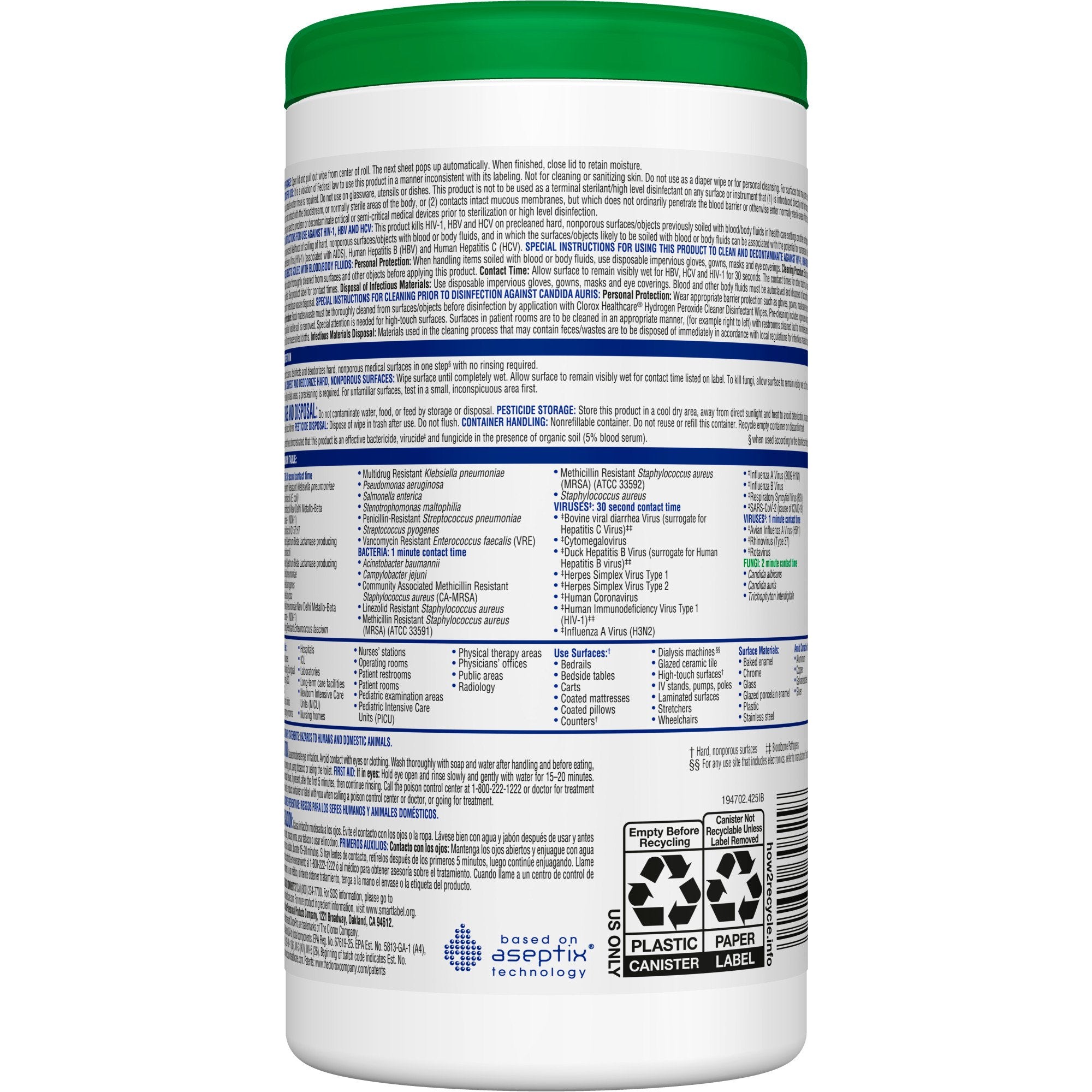 Clorox Healthcare Hydrogen Peroxide Cleaner Disinfectant Wipes 6.75 x 5.75 Inch