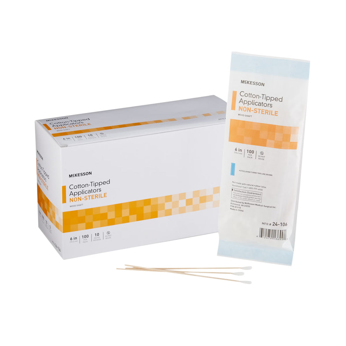 McKesson Swabsticks, Cotton-Tip, Wood Shaft, 6 Inch — Box of 10