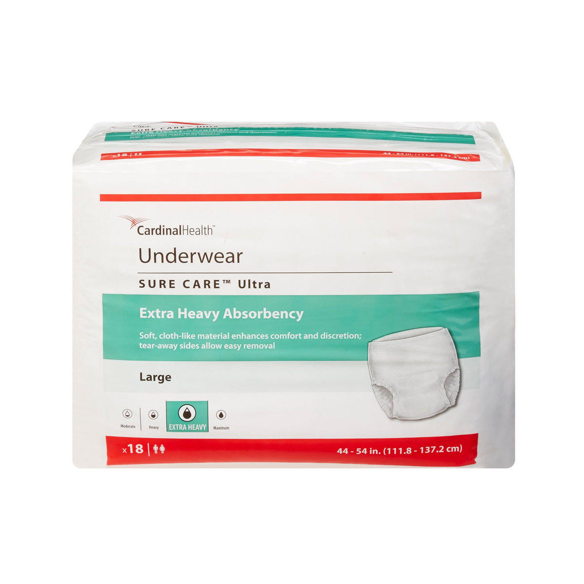 Sure Care™ Ultra Extra Heavy Absorbent Underwear, Large — Bag of 18