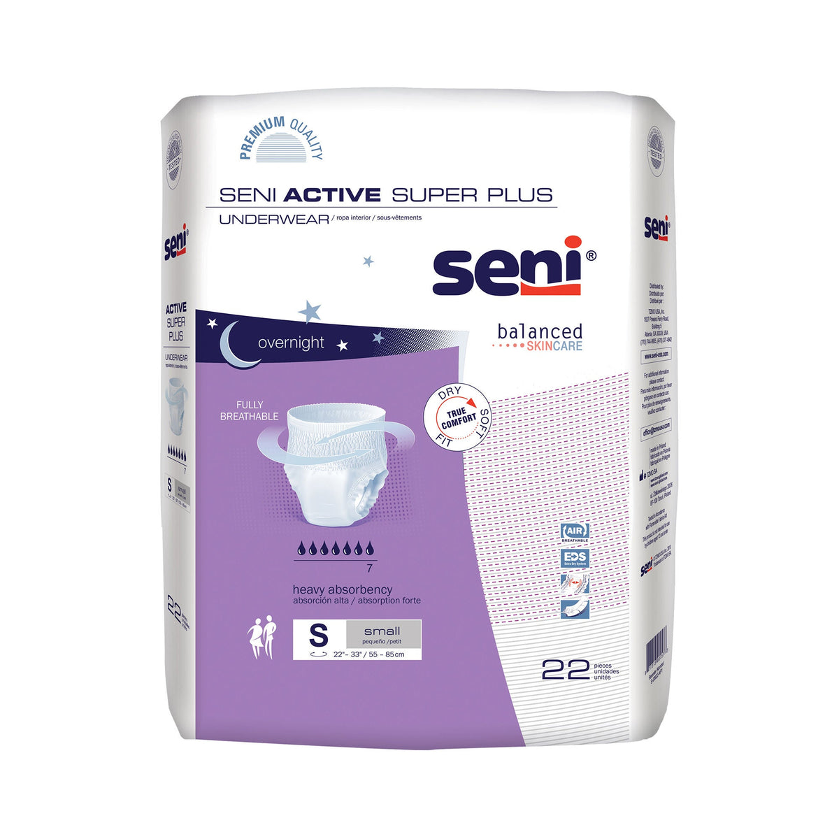 Seni® Active Super Plus Overnight Heavy Absorbent Underwear, Small — Pack of 22