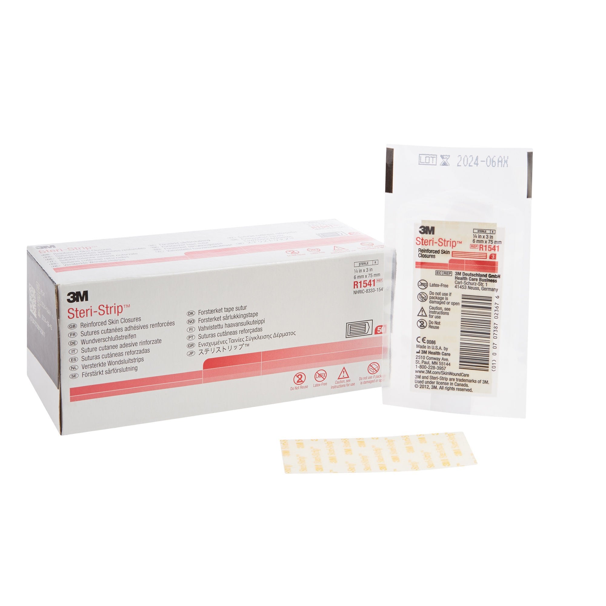 3M Steri-Strip Skin Closure Strips, 1/4 inch x 3 Inch, Reinforced Strip, White
