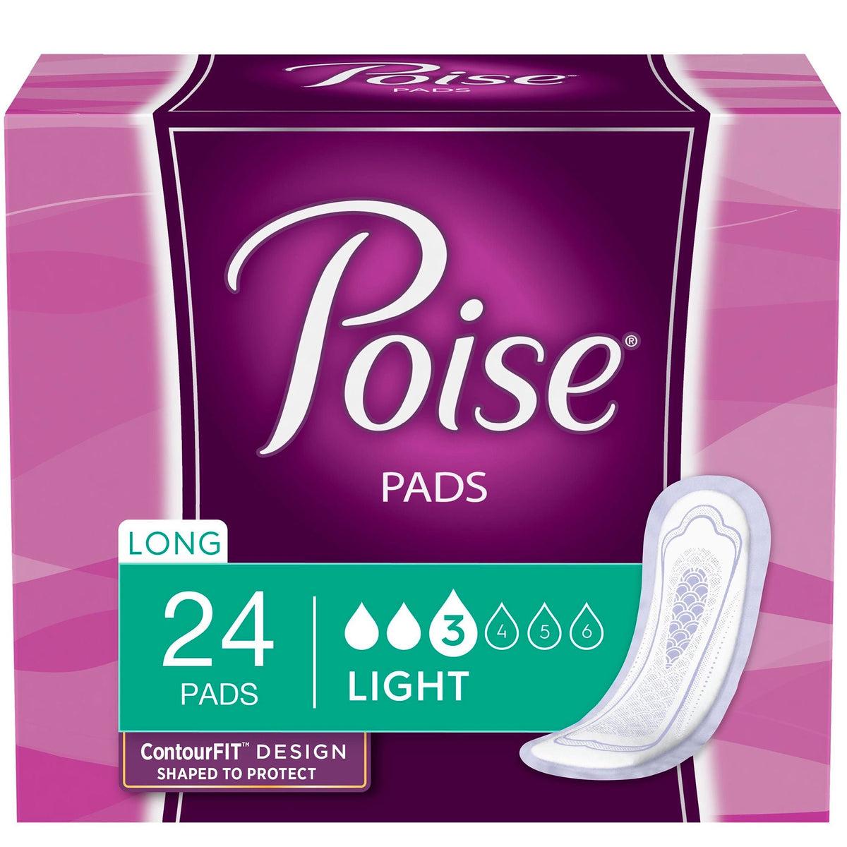 Poise® Bladder Control Pad, Long, Light Absorbency, Absorb-Loc Core, Female — Pack of 24