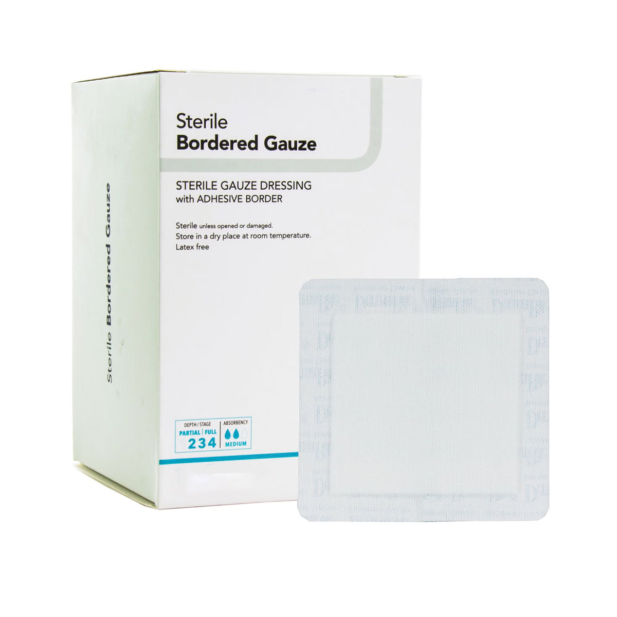 DermaRite® Bordered Gauze White Adhesive Dressing, 2 x 2 Inch — Box of 50