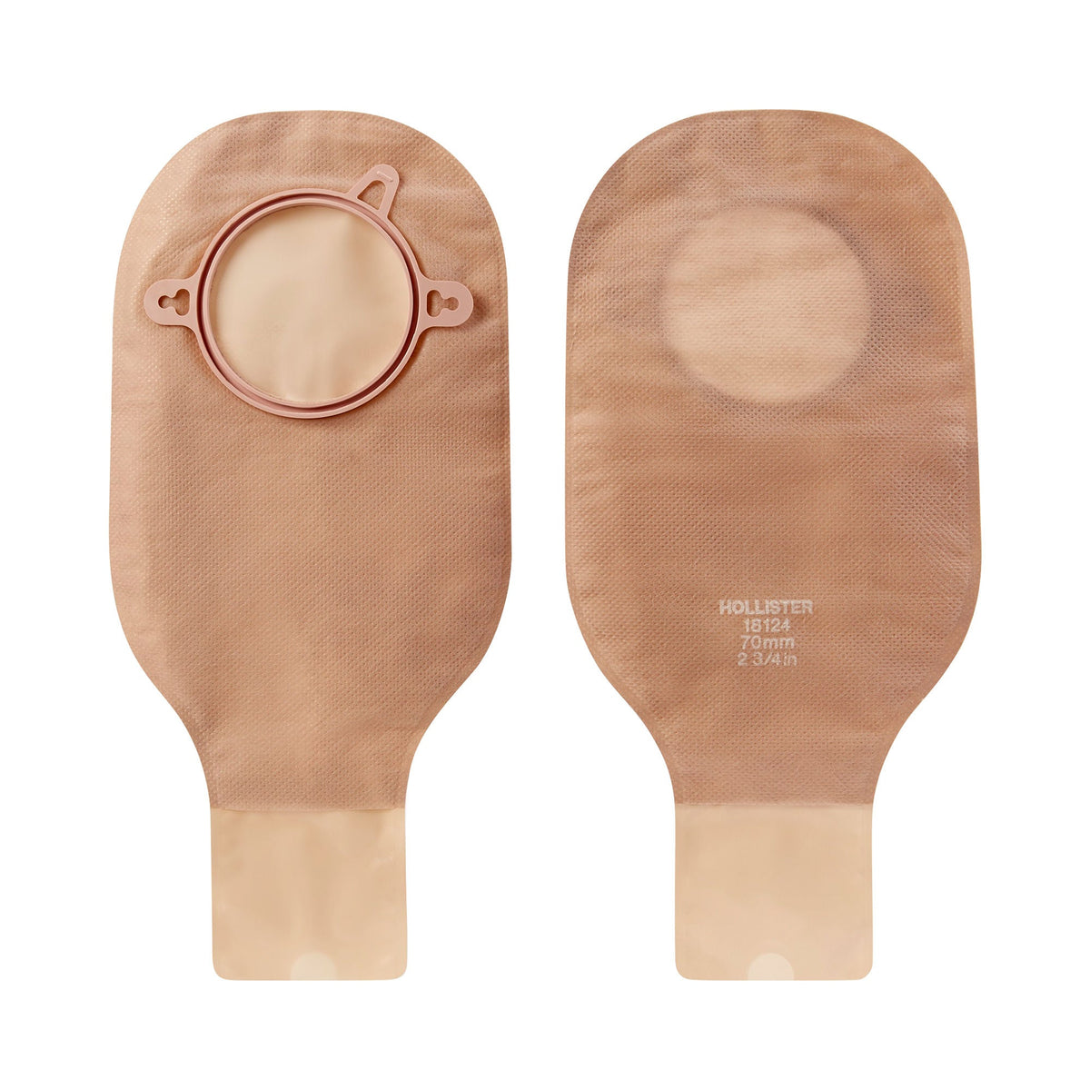 New Image™ 18124 Beige Colostomy Pouch, Pre-cut to Fit 70 mm Stomas, Blue Match — Box of 10