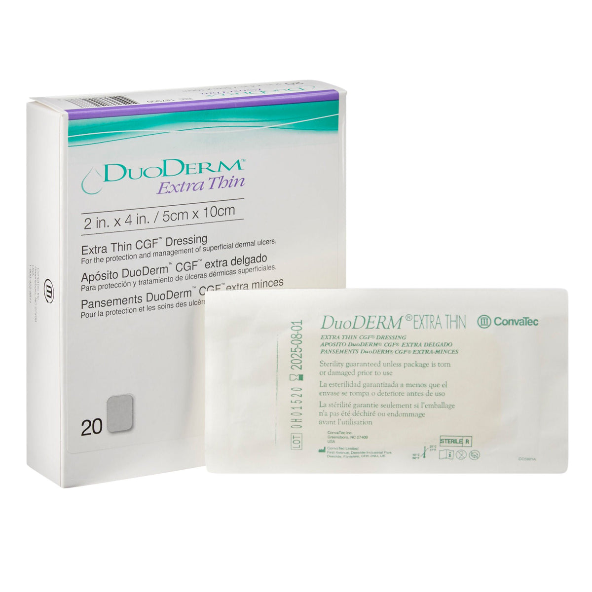 DuoDerm® Extra Thin Hydrocolloid Dressing, 2 x 4 Inch — Box of 20