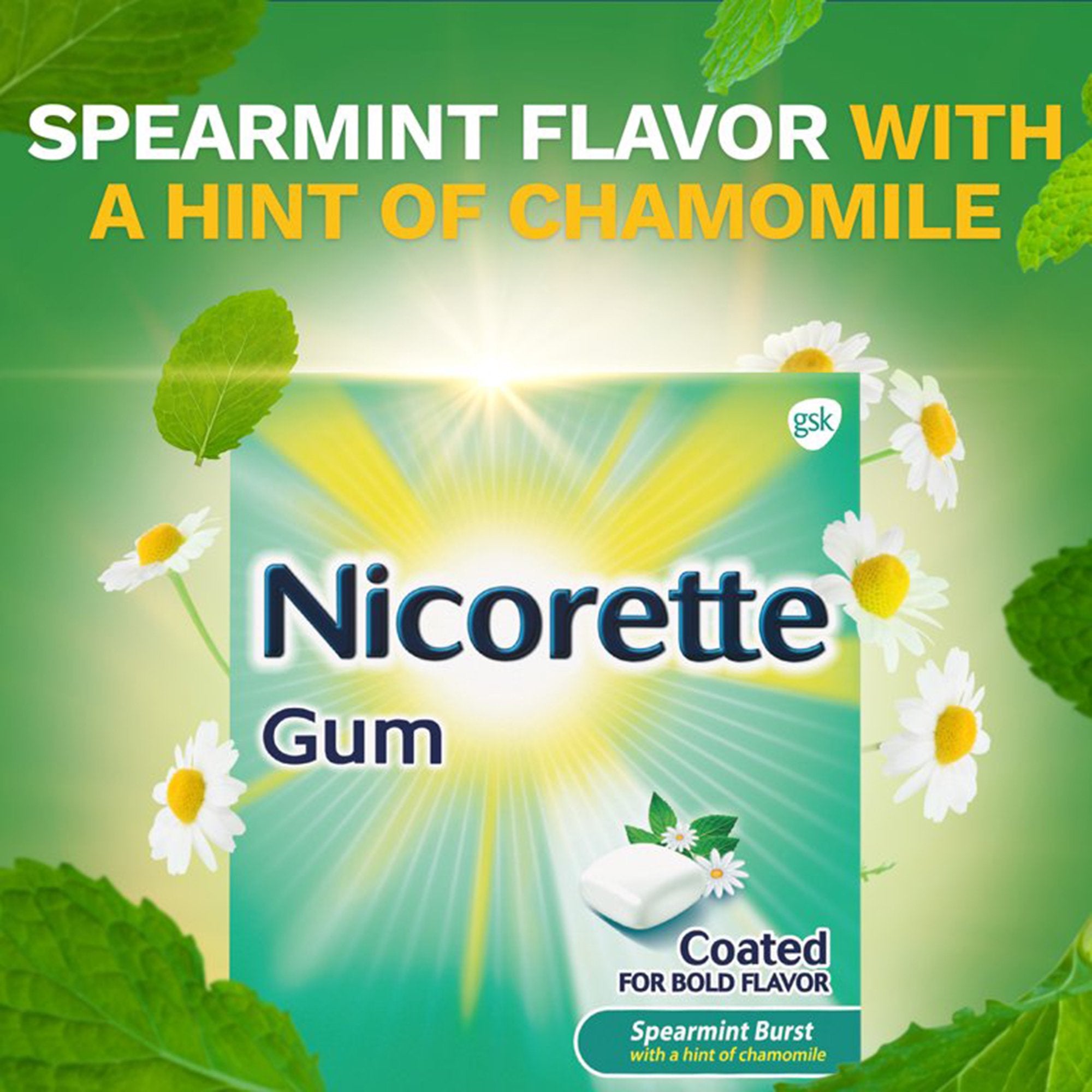 Nicorette Stop Smoking Aid Gum 4 mg Spearmint Burst with a Hint of Chamomile