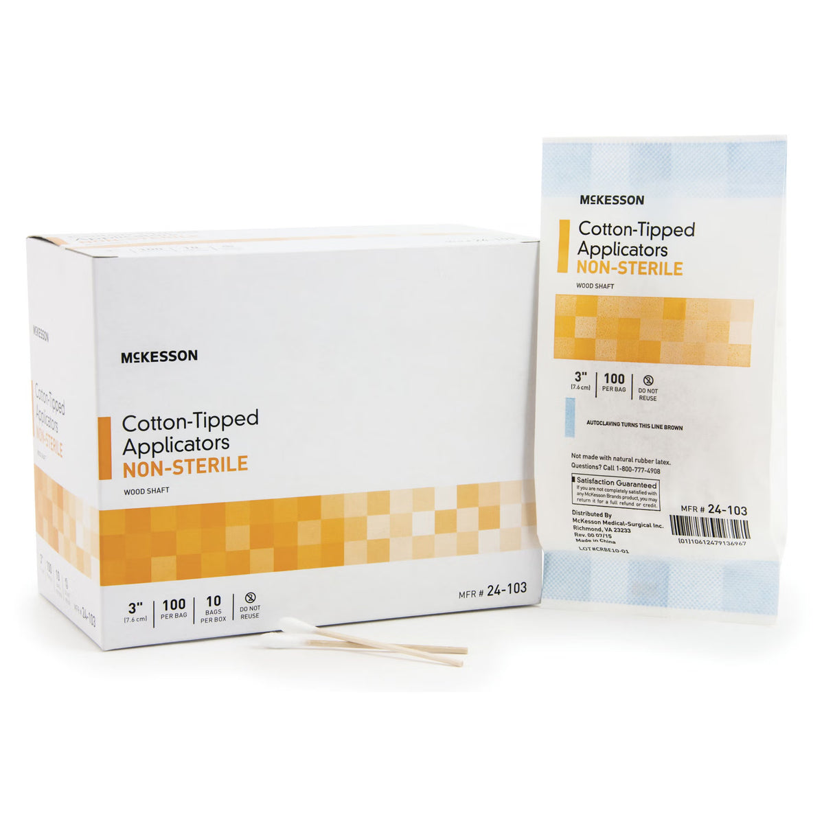 McKesson Nonsterile Cotton-Tip Swabsticks, 3 Inch — Box of 10