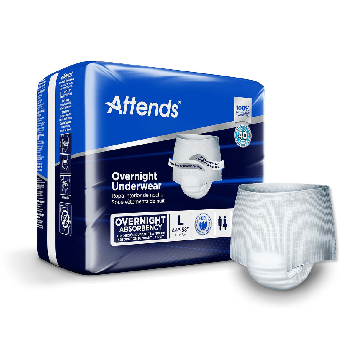 Attends® Overnight Underwear with Extended Wear Protection, Large — Bag of 14
