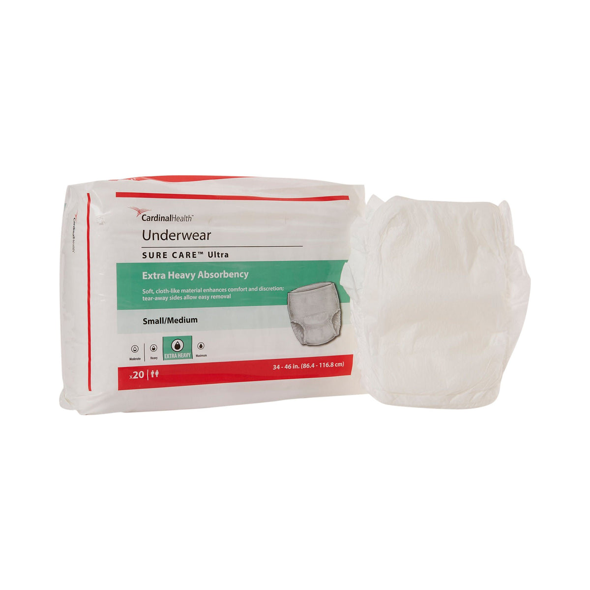 Sure Care™ Ultra Extra Heavy Absorbent Underwear, Small / Medium — Bag of 20