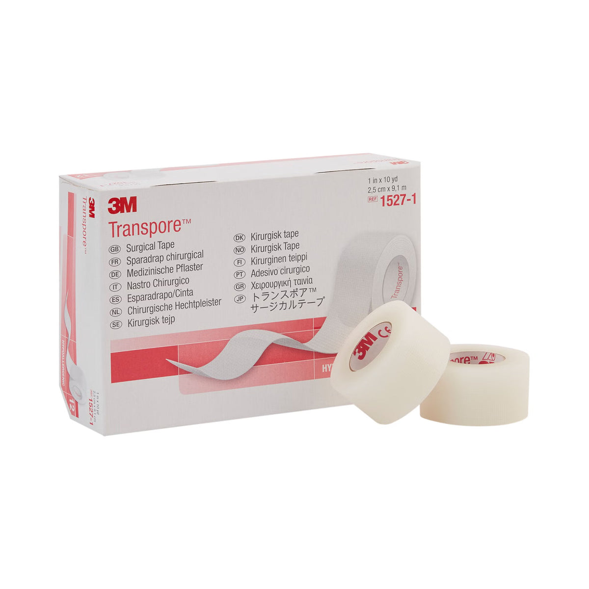 3M™ Transpore™ Plastic Medical Tape, 1 Inch x 10 Yard, Transparent — Box of 12