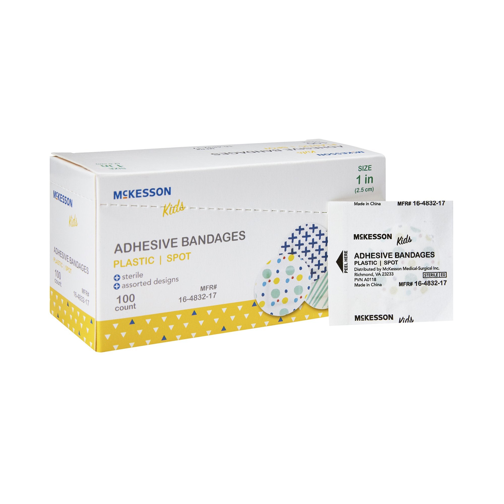 McKesson Kids™ Round Kid Design (Assorted Prints) Adhesive Spot Bandage, 1 Inch