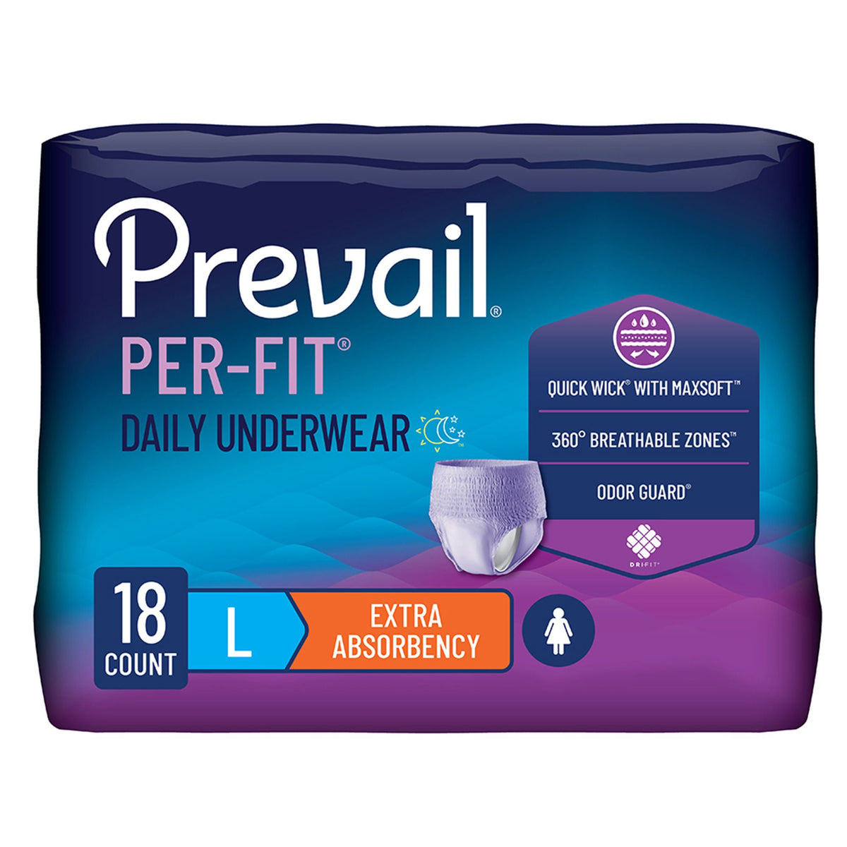 Prevail® Per-Fit® Women Extra Absorbent Underwear, Large — Case of 72
