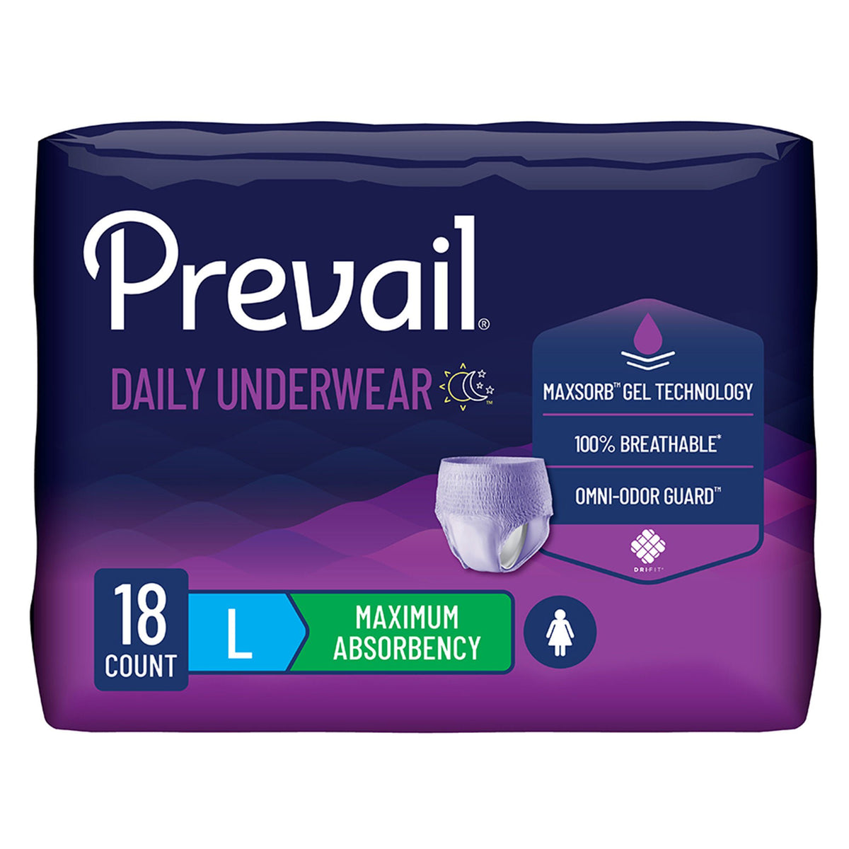 Prevail® for Women Daily Absorbent Underwear, Large, Heavy Absorbency — Bag of 18