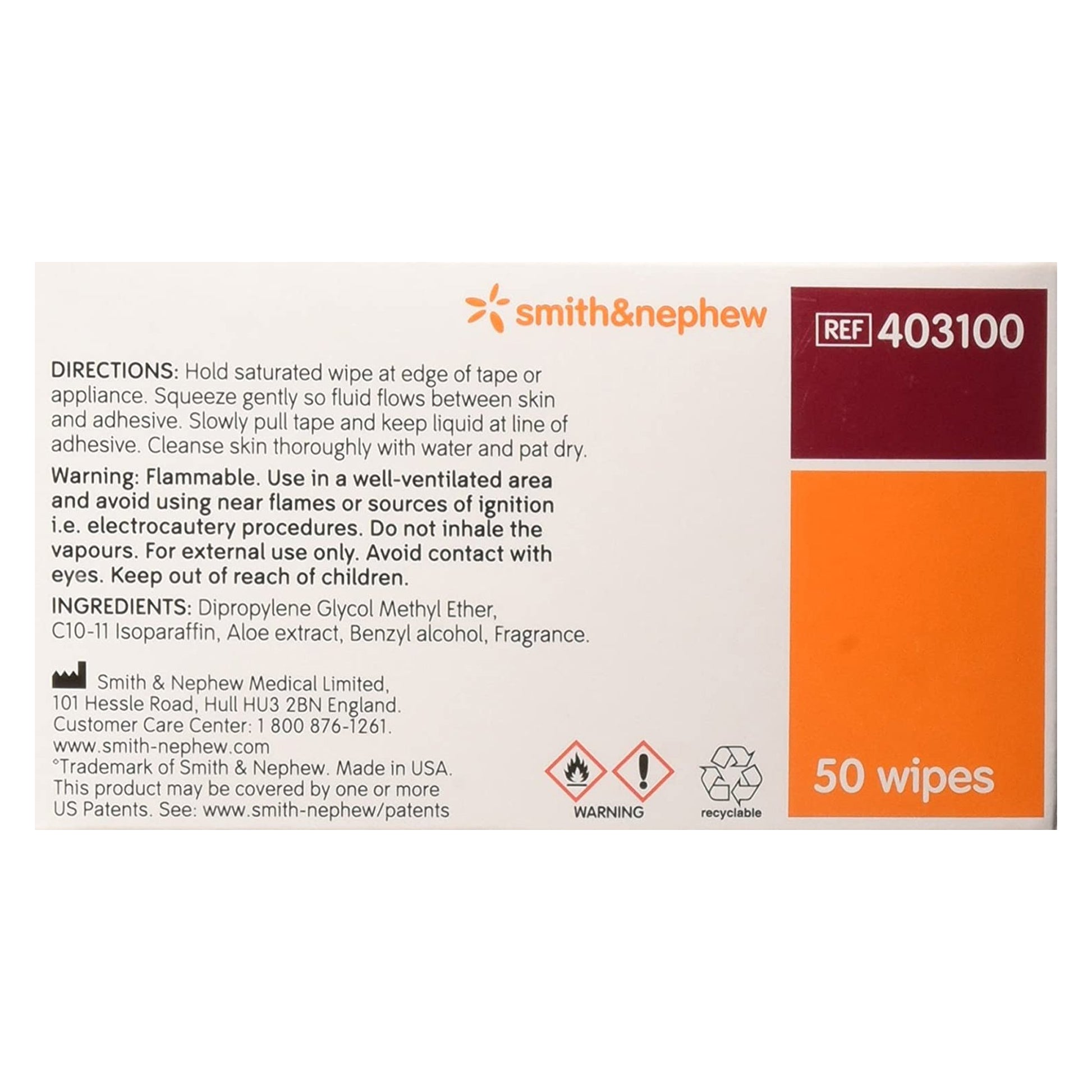 Box of Smith & Nephew wipes with directions and branding on a white background