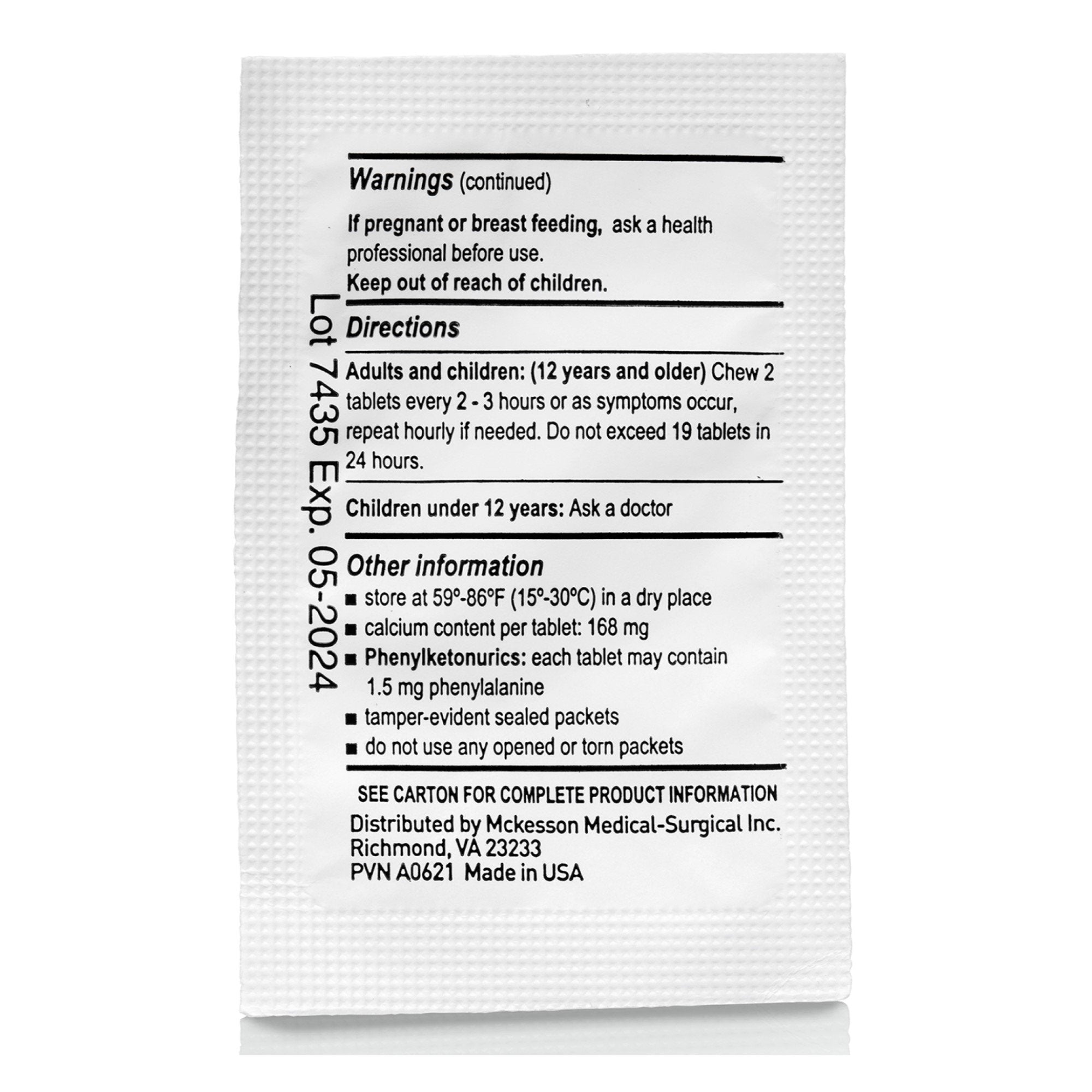 McKesson Calcium Carbonate Antacid Tablets, Mint Flavor