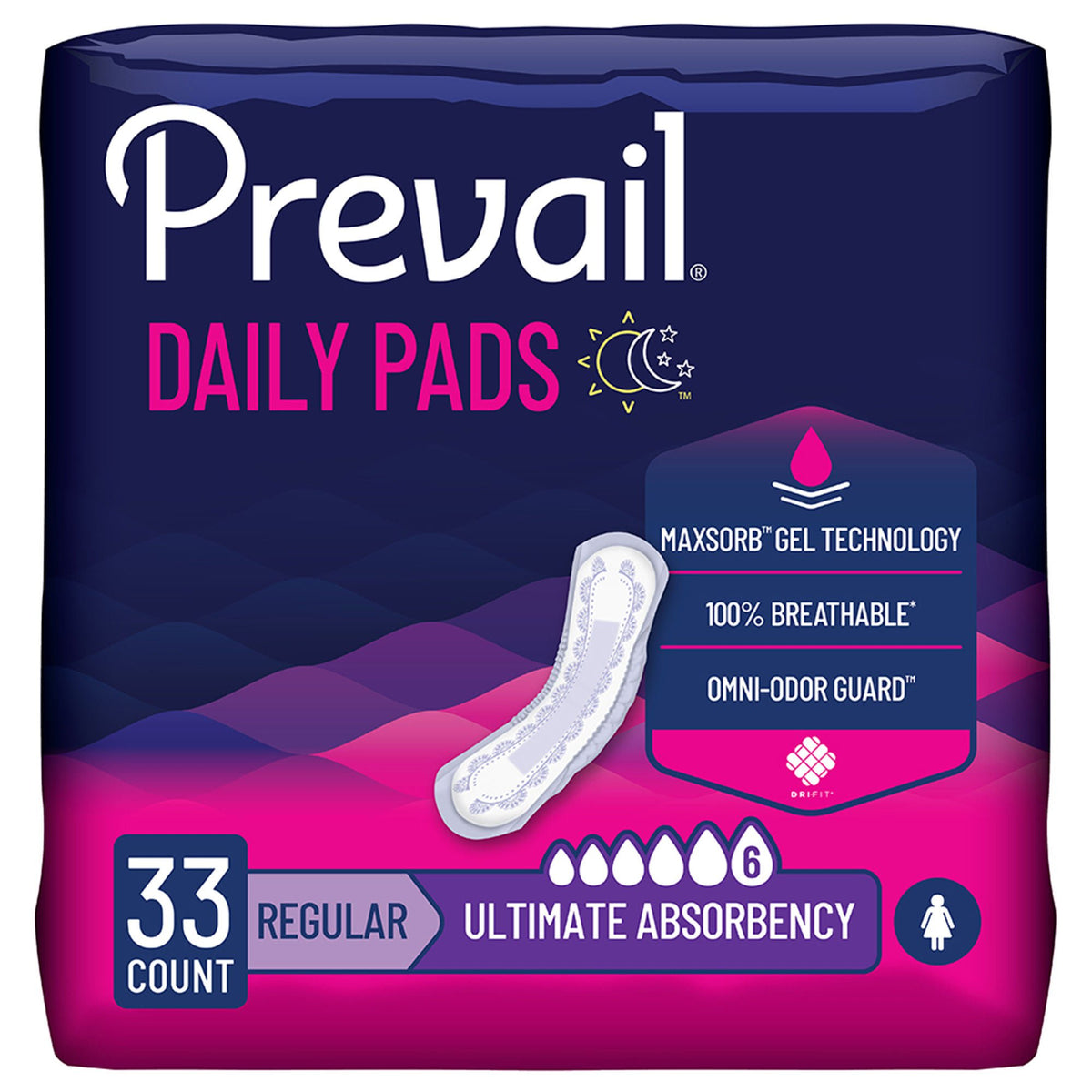 Prevail® Daily Pads Ultimate Bladder Control Pad, 16-Inch Length — Pack of 33