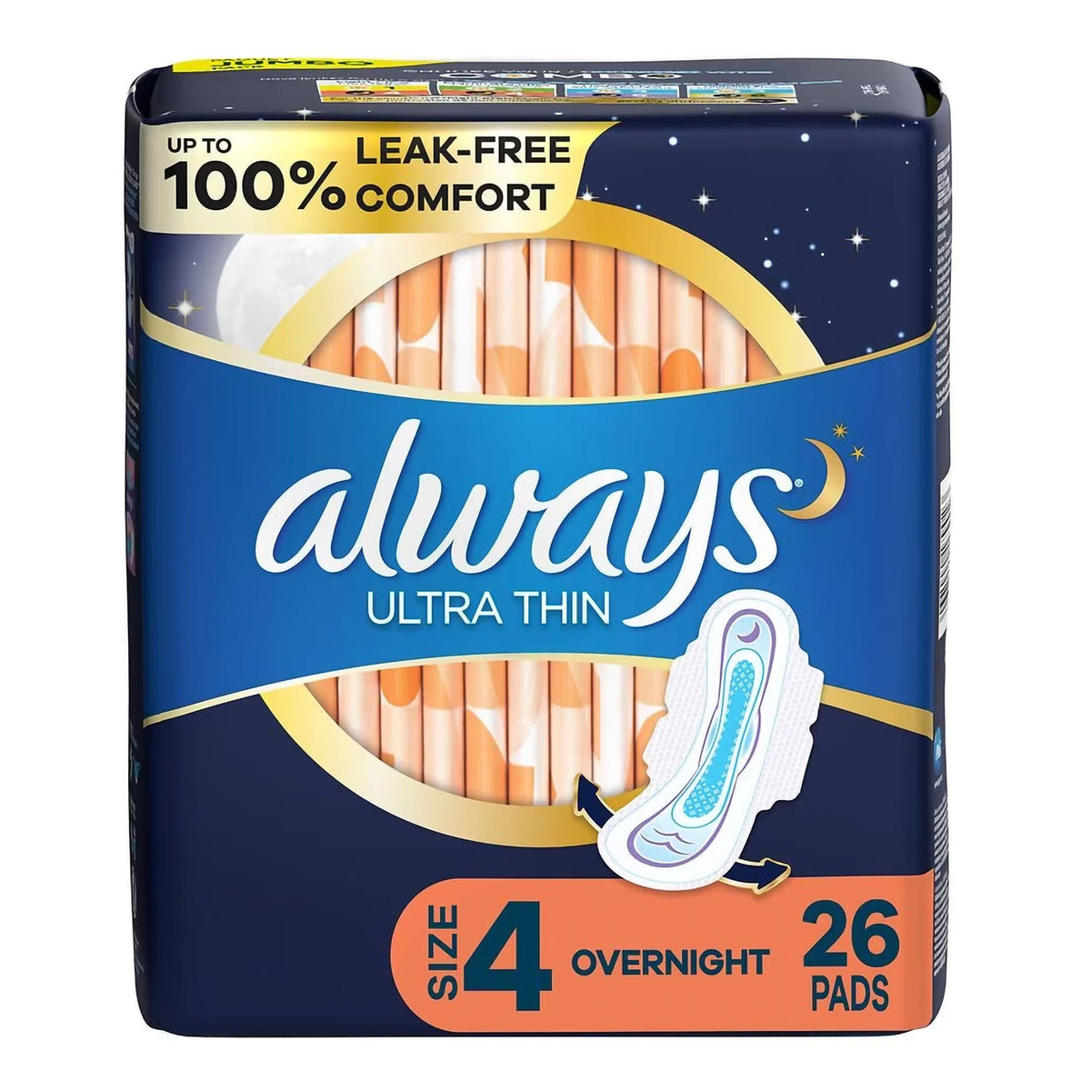Always® Ultra Thin Pads Size 4 Overnight with Flexi-Wings — Pack of 26
