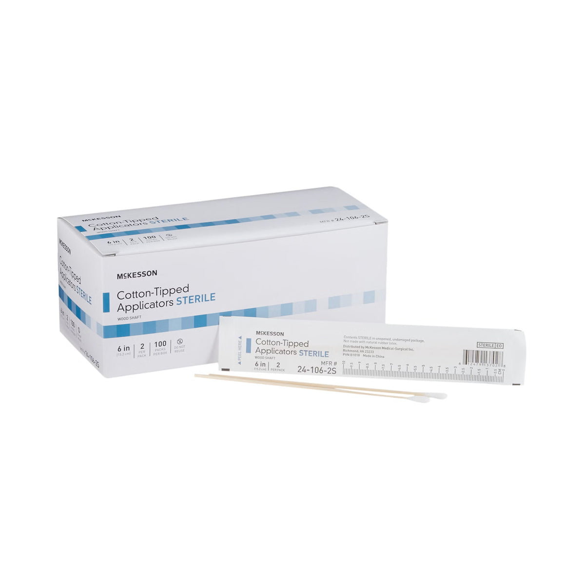 McKesson Cotton Tip Wood Shaft Swabsticks, 6-Inch Length — Box of 100