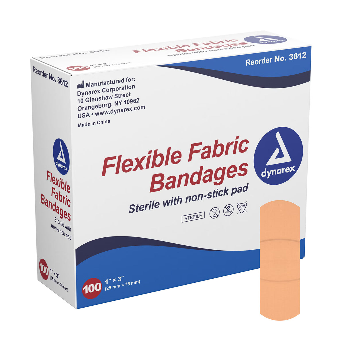 dynarex® Tan Adhesive Fabric Bandage, 1 x 3 Inch — Box of 100