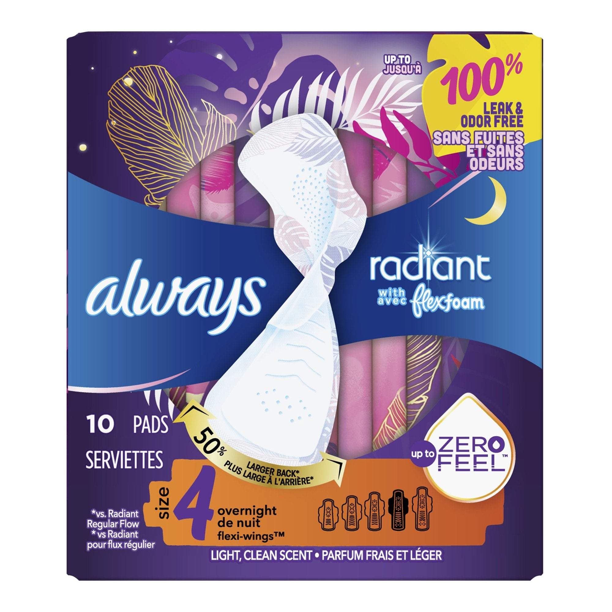 Always Radiant Overnight Pads, Size 4