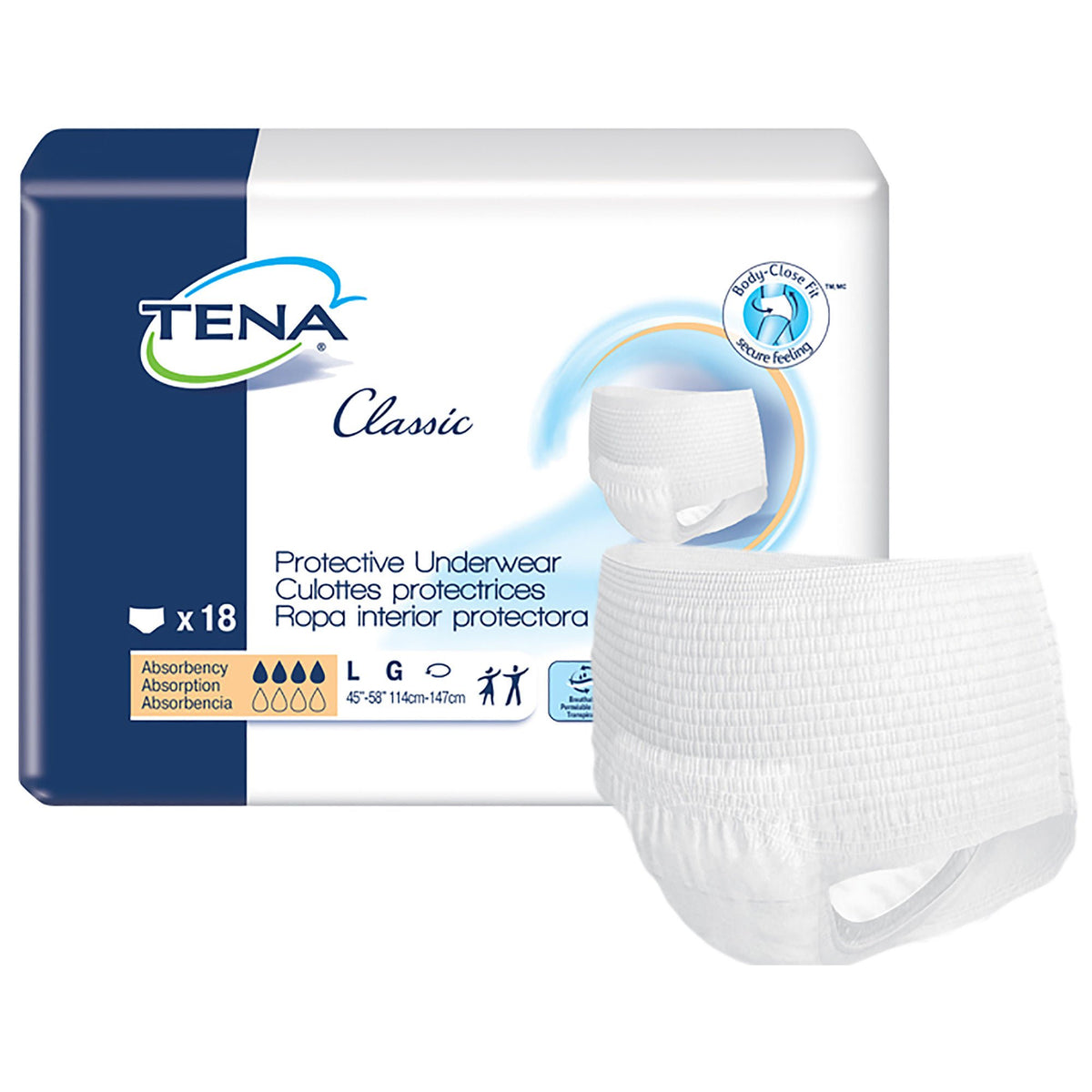 Tena® Classic Absorbent Underwear, Large — Pack of 18