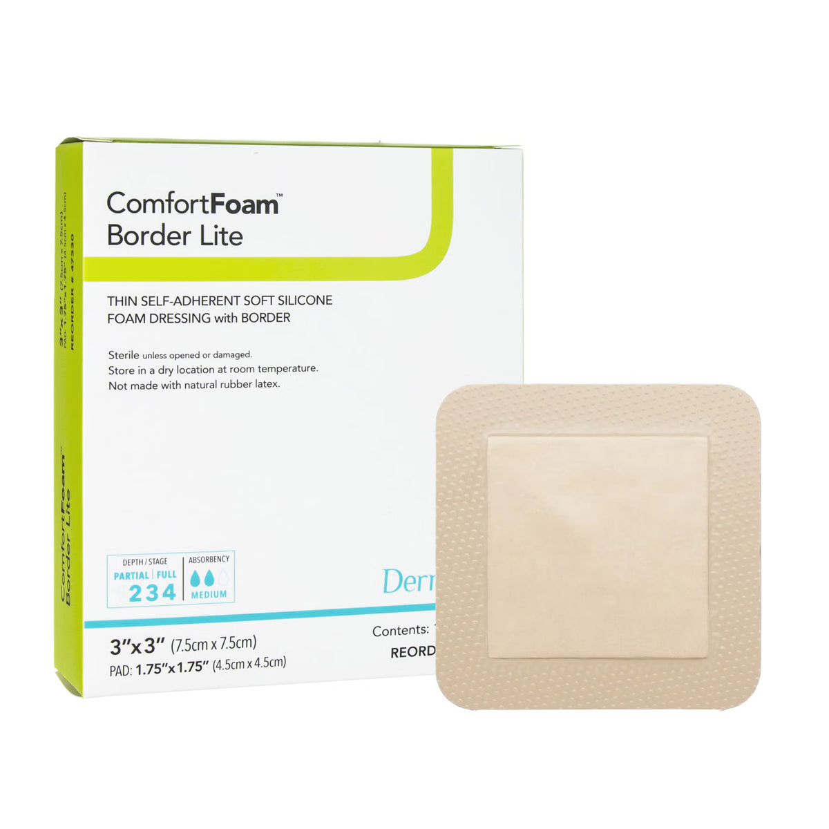 ComfortFoam™ Border Lite Thin Bordered Foam Wound Dressing, 3 x 3 Inch — Box of 10
