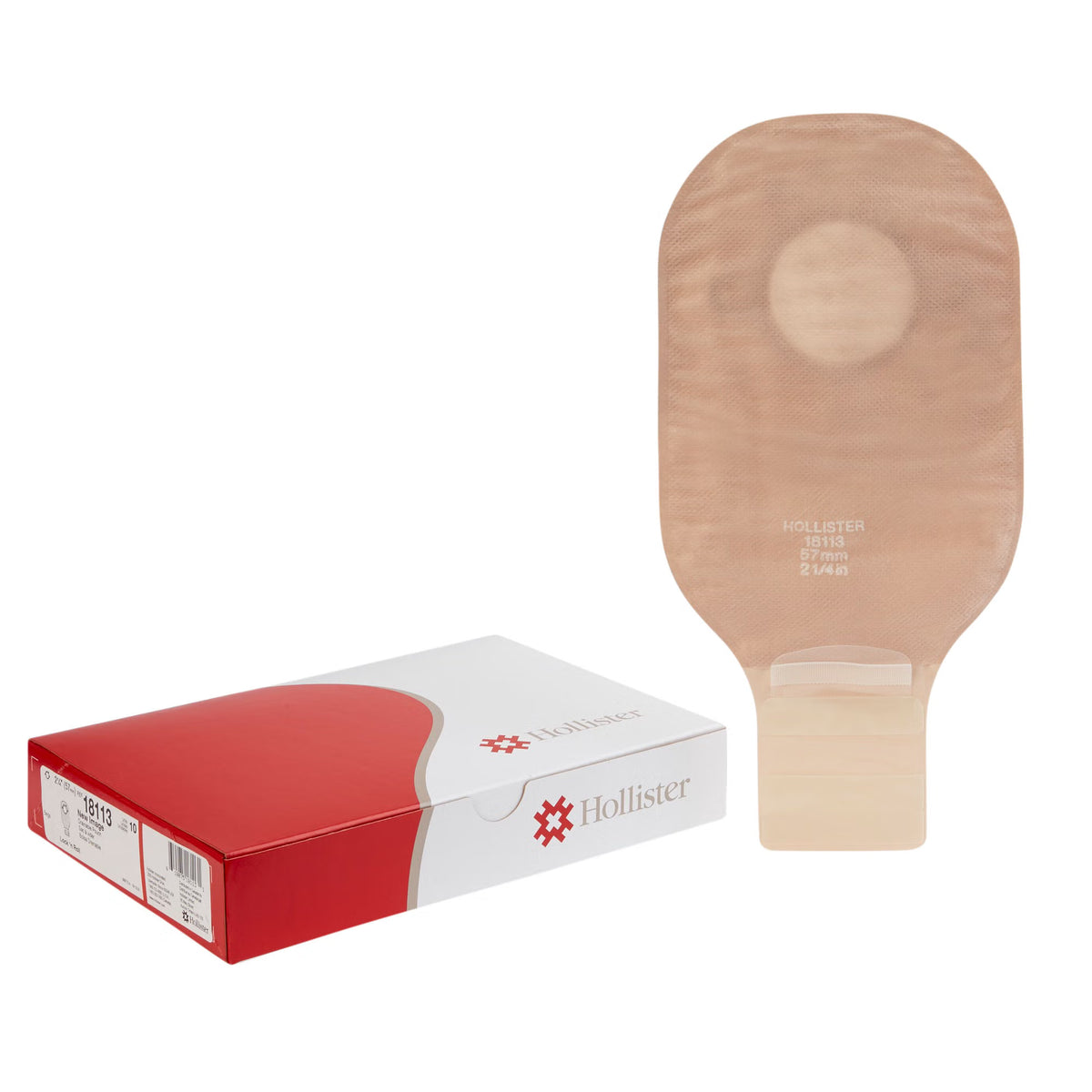 New Image™ 18113 Beige Colostomy Pouch, Pre-cut to Fit 57 mm Stomas, Red Match — Box of 10
