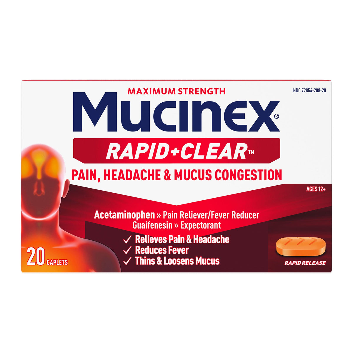 Mucinex® Rapid + Clear™ for Pain, Headache and Mucus Congestion Caplets — Count of 20
