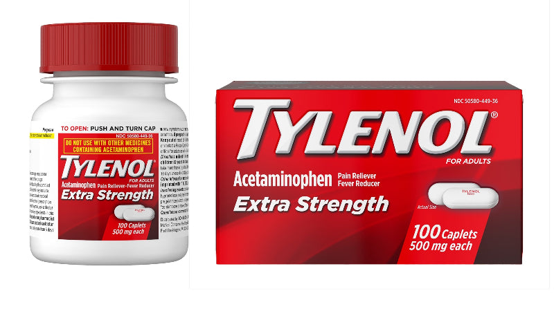Tylenol Extra Strength bottle and packaging on a white background