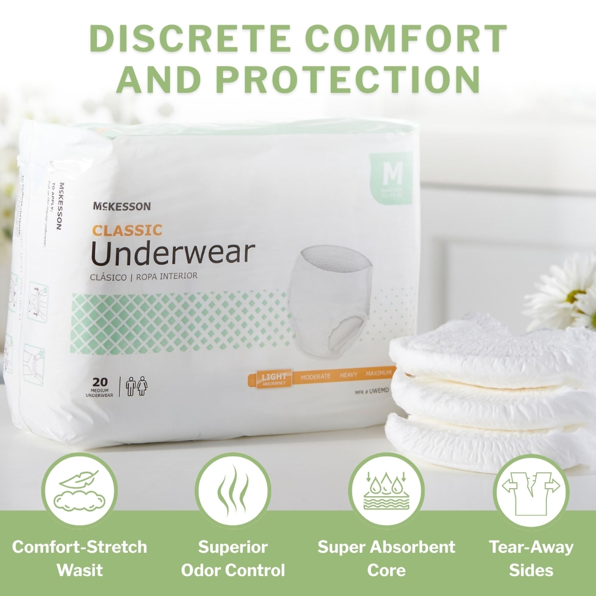 McKesson Classic Light Absorbency Incontinence Underwear, Medium