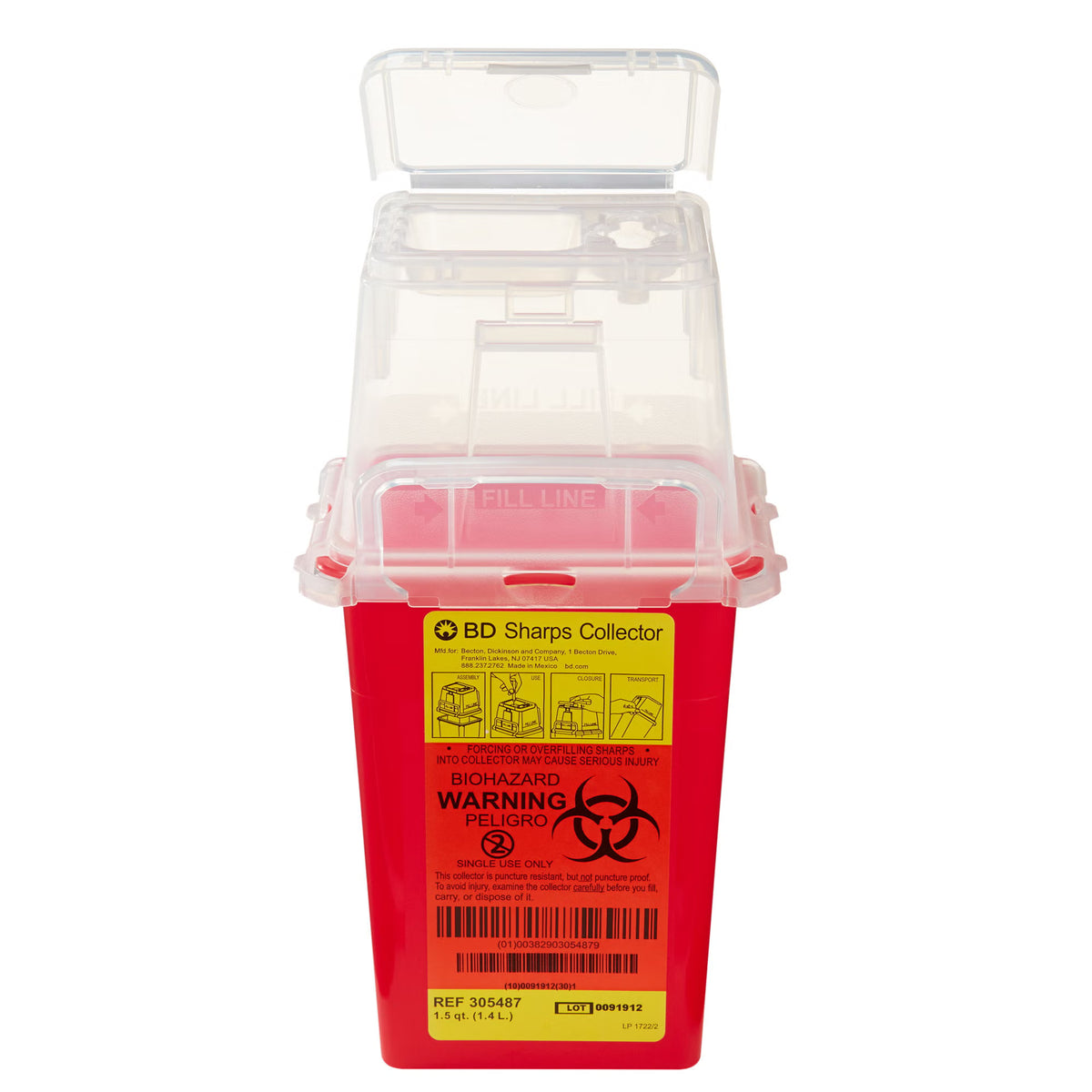 BD Phlebotomy Sharps Container, 1-1/2 Quart, 9 x 4.5 x 4 Inch