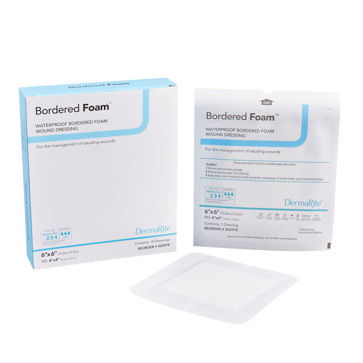 BorderedFoam® Adhesive with Border Foam Dressing, 6 x 6 Inch — Box of 10