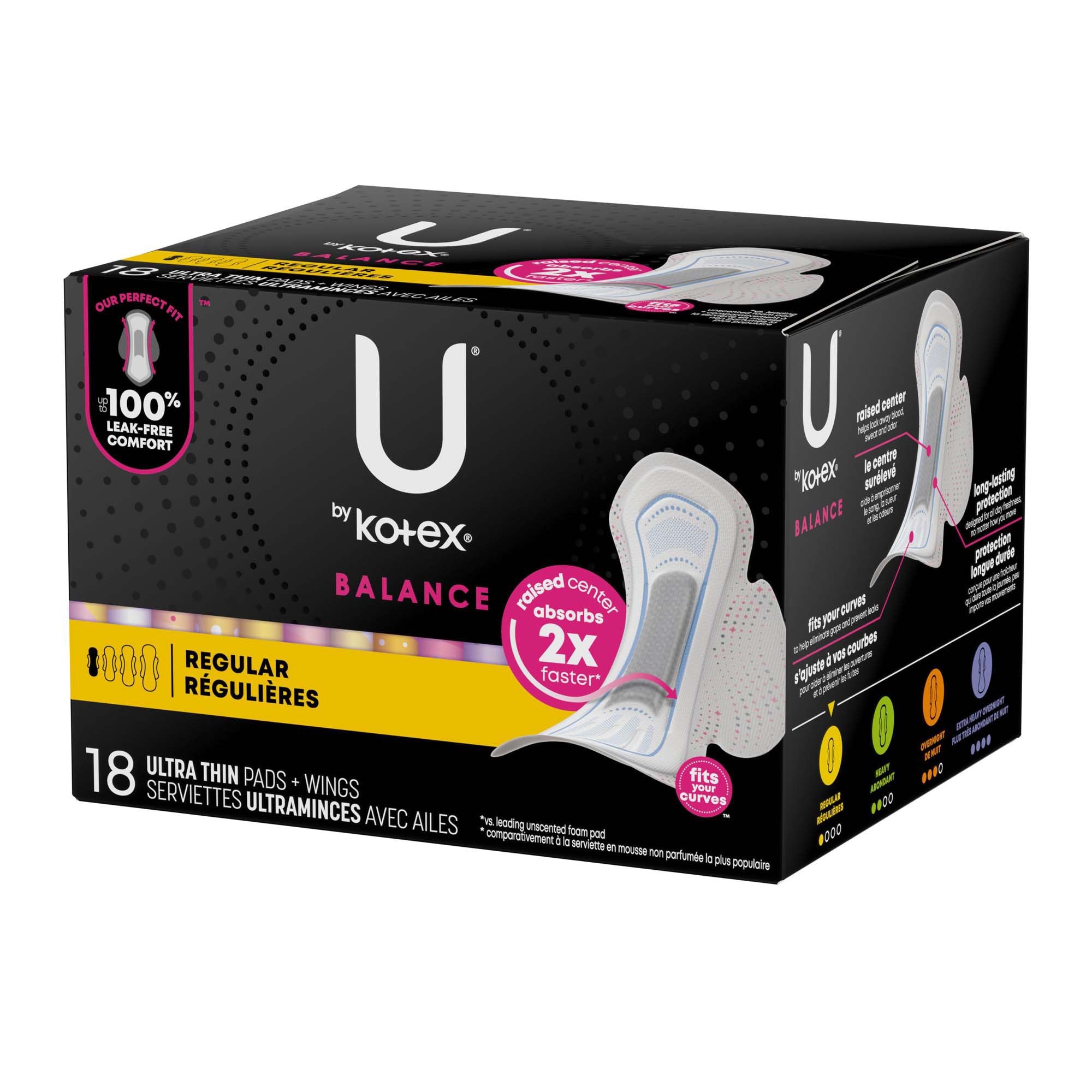 U by Kotex Balance Ultra Thin Charcoal Pads with Wings Regular