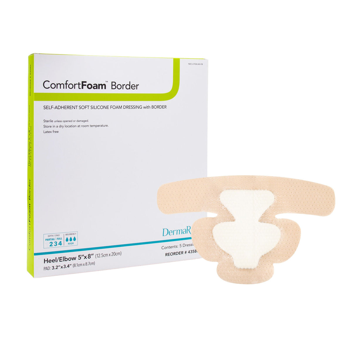 ComfortFoam™ Bordered Foam Wound Dressing w/ Soft Silicone Adhesive, 5 x 8 Inch — Box of 5