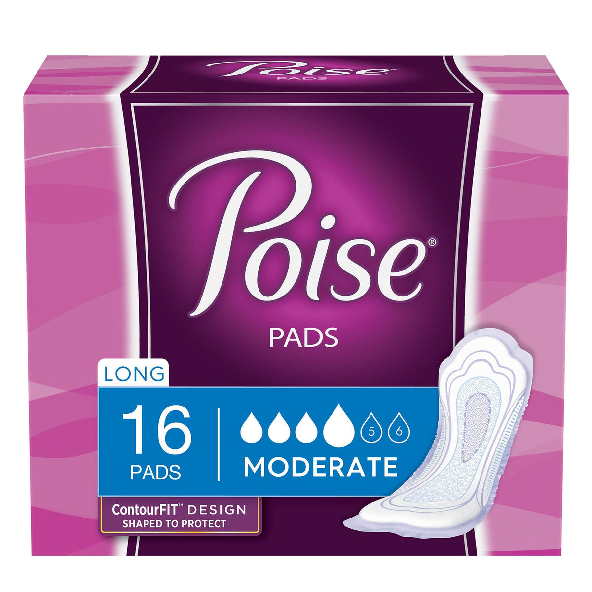 Poise® Bladder Control Pads, Women, Moderate Absorbency, 12.4 Inches
