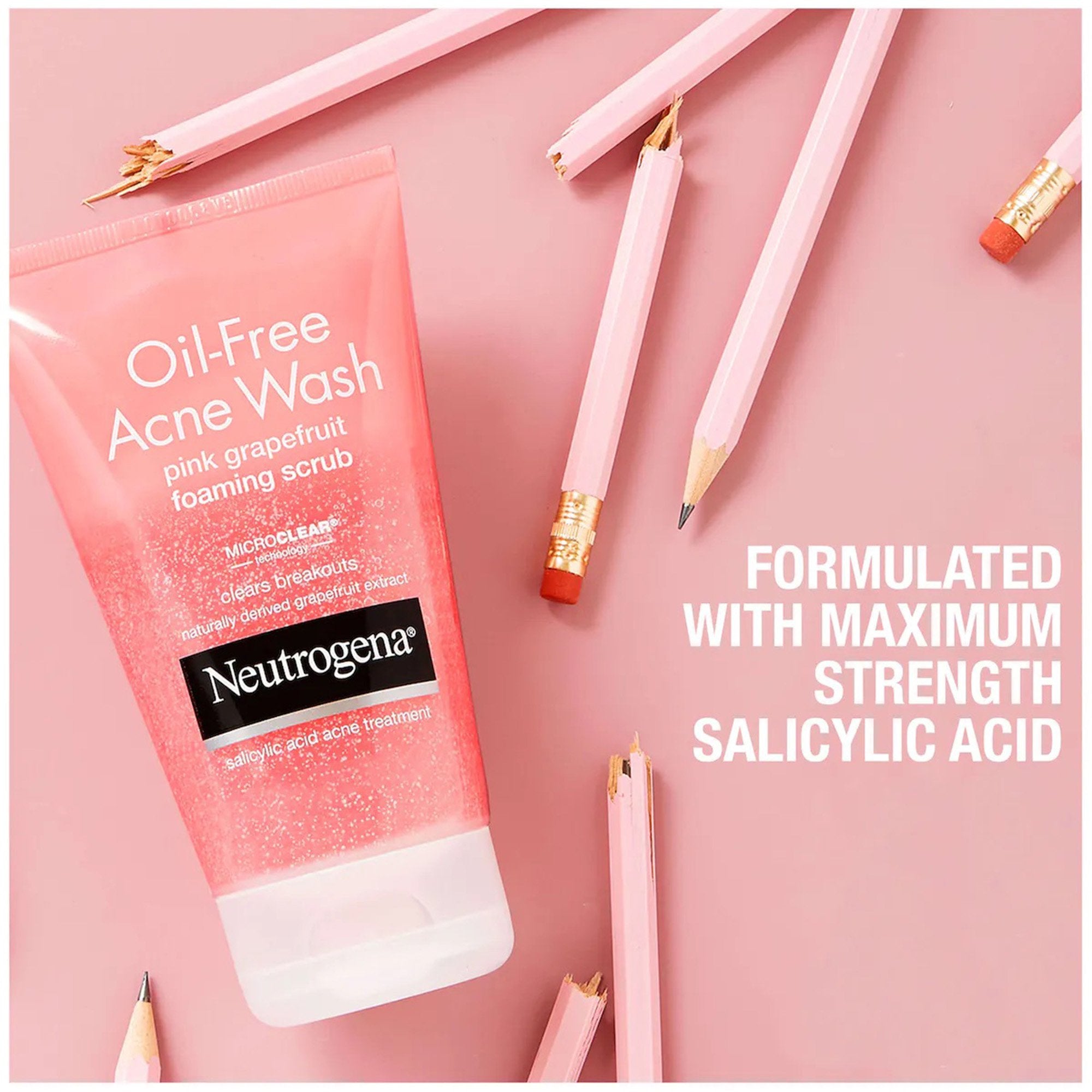 Neutrogena Oil-Free Acne Wash Pink Grapefruit Foaming Scrub, 4.2-ounce Tube
